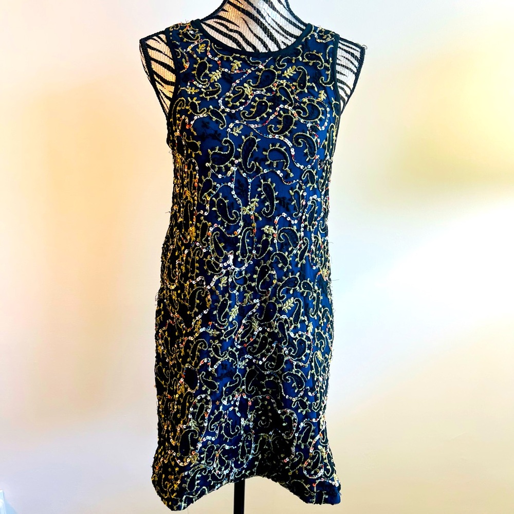 Zara Navy and Gold Mini Dress